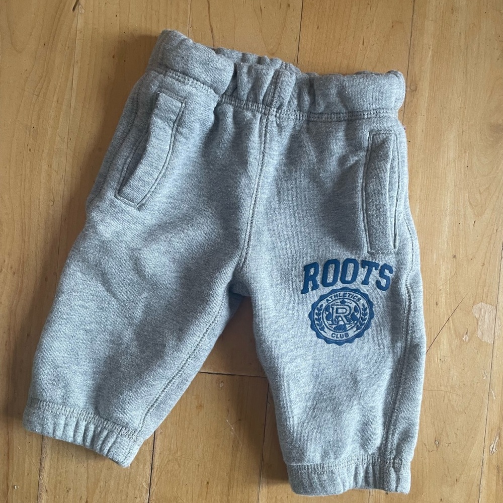 Roots Kids Gray Joggers with Blue Logo